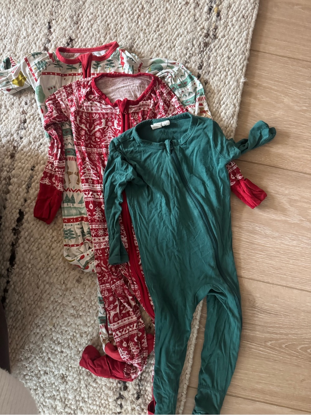 Kids One-Piece Zip Pajama - Green and Red Holiday Prints